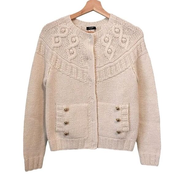 J. Crew Sweaters - J. Crew Hand Knit Cardigan Sweater with Front Pockets with Gold Accent in Small